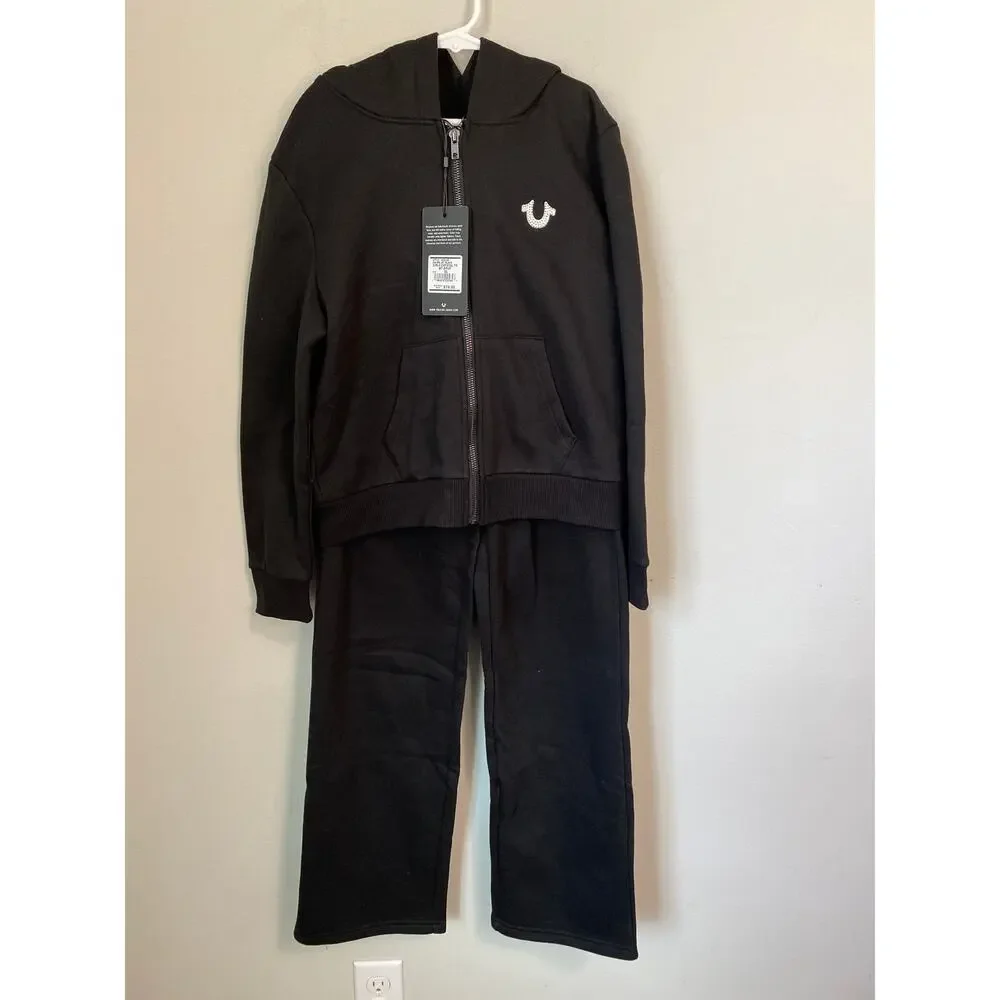 NWT True Religion Girls Crystal Rhinestone Tracksuit Set Black XL